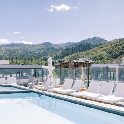 Rooftop pool with mountain views