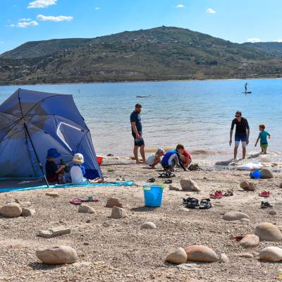 Family on the beach at Rockport state park