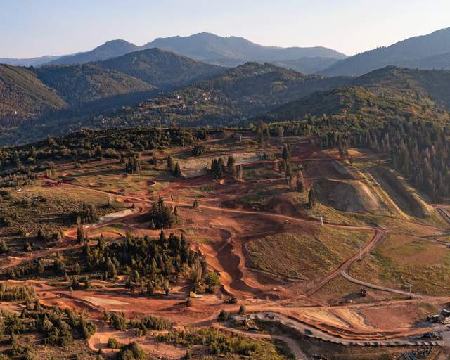 Overheard view of the mountain bike park at Woodward in Park City