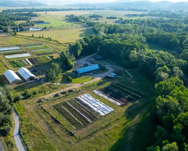 Overhead view of Copper Moose Farm on a clear summer day