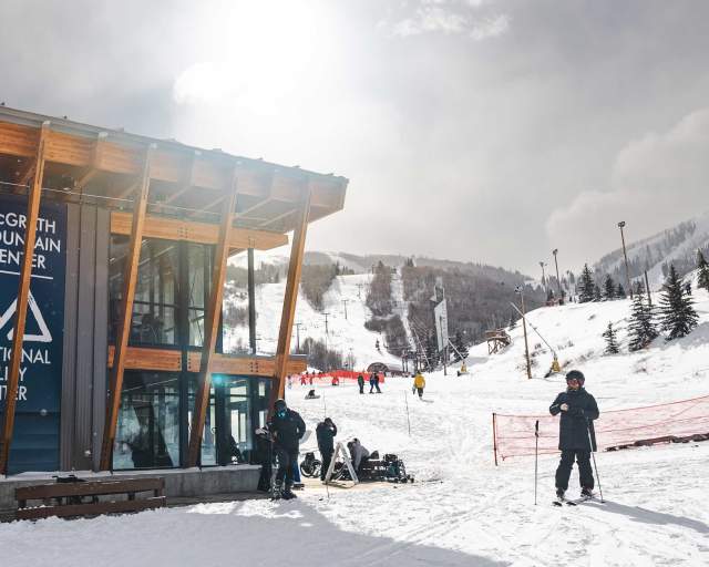 The McGrath Mountain Center on a snowy day at Park City Mountain in Park City, UT