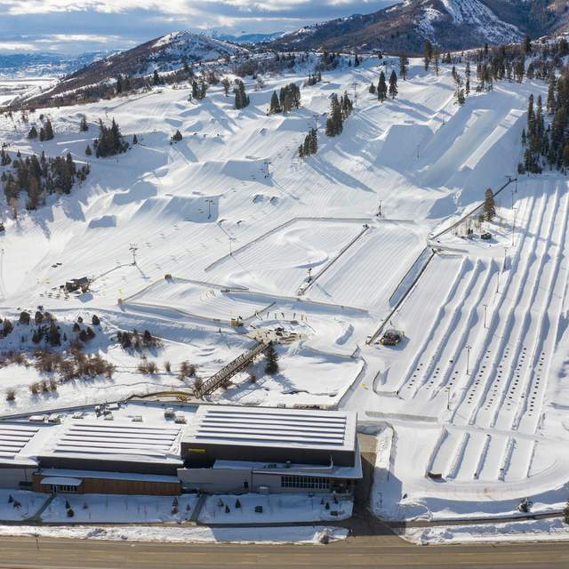 Overhead shot of winter action sports parks at Woodward in Park City, UT