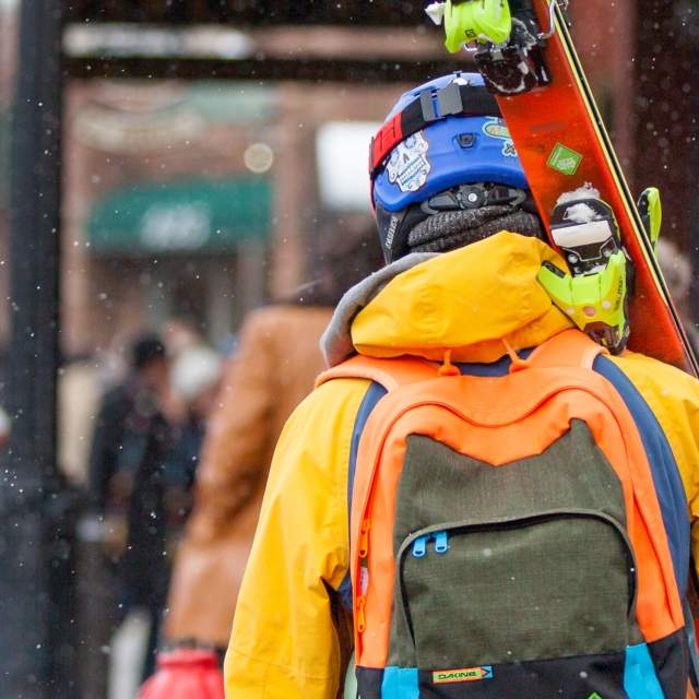 Skier on Main Street During Sundance Film Festival