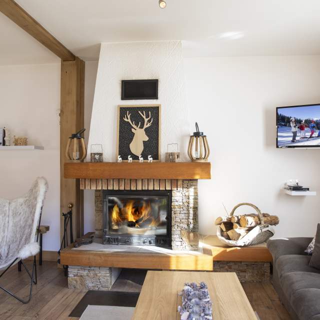 Rental living room with fireplace