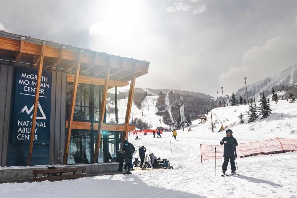 The McGrath Mountain Center on a snowy day at Park City Mountain in Park City, UT
