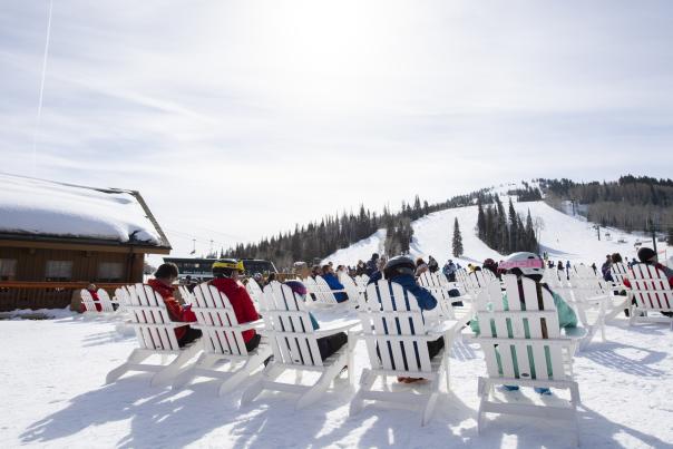 Family relaxing on Deer Valley's ski beach