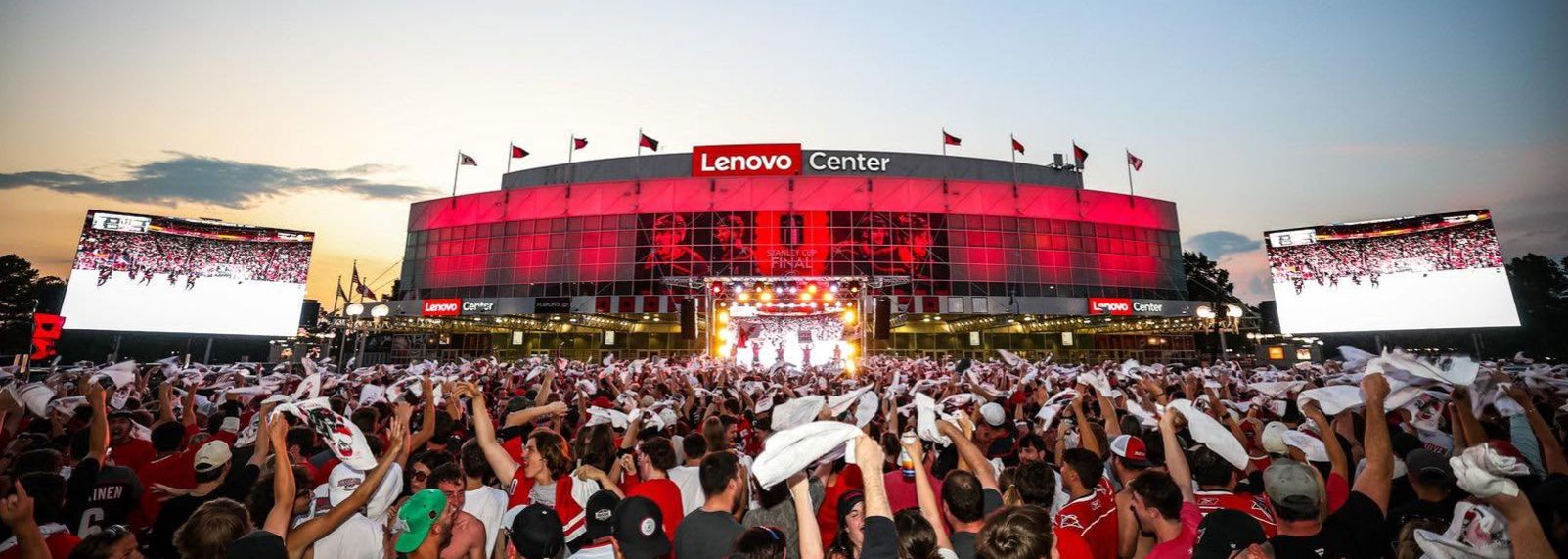 Hockey fans watch the Stanley Cup Final outside of Lenovo Center in Raleigh, N.C.