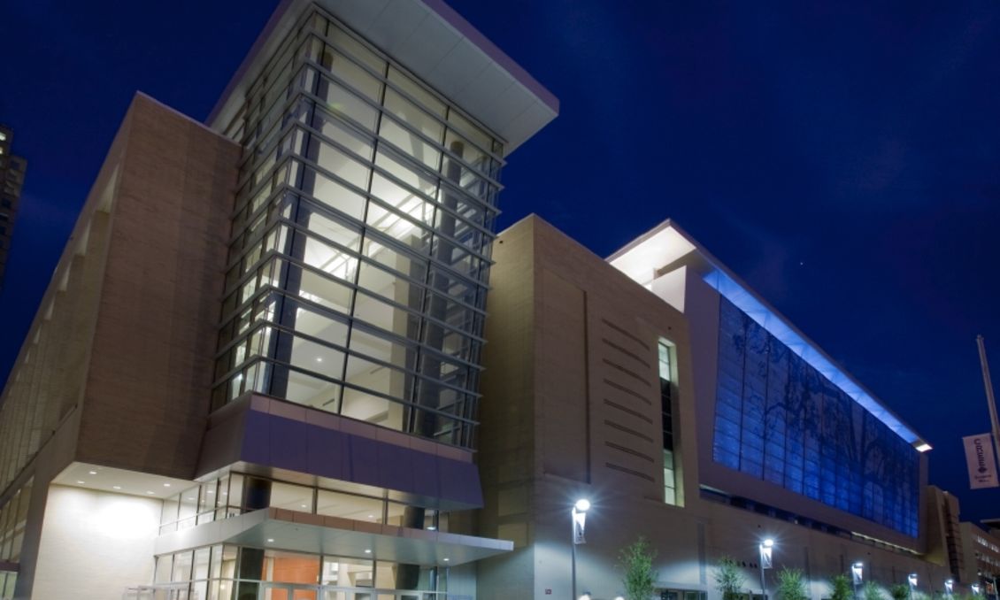Image of the Raleigh Convention Center at night