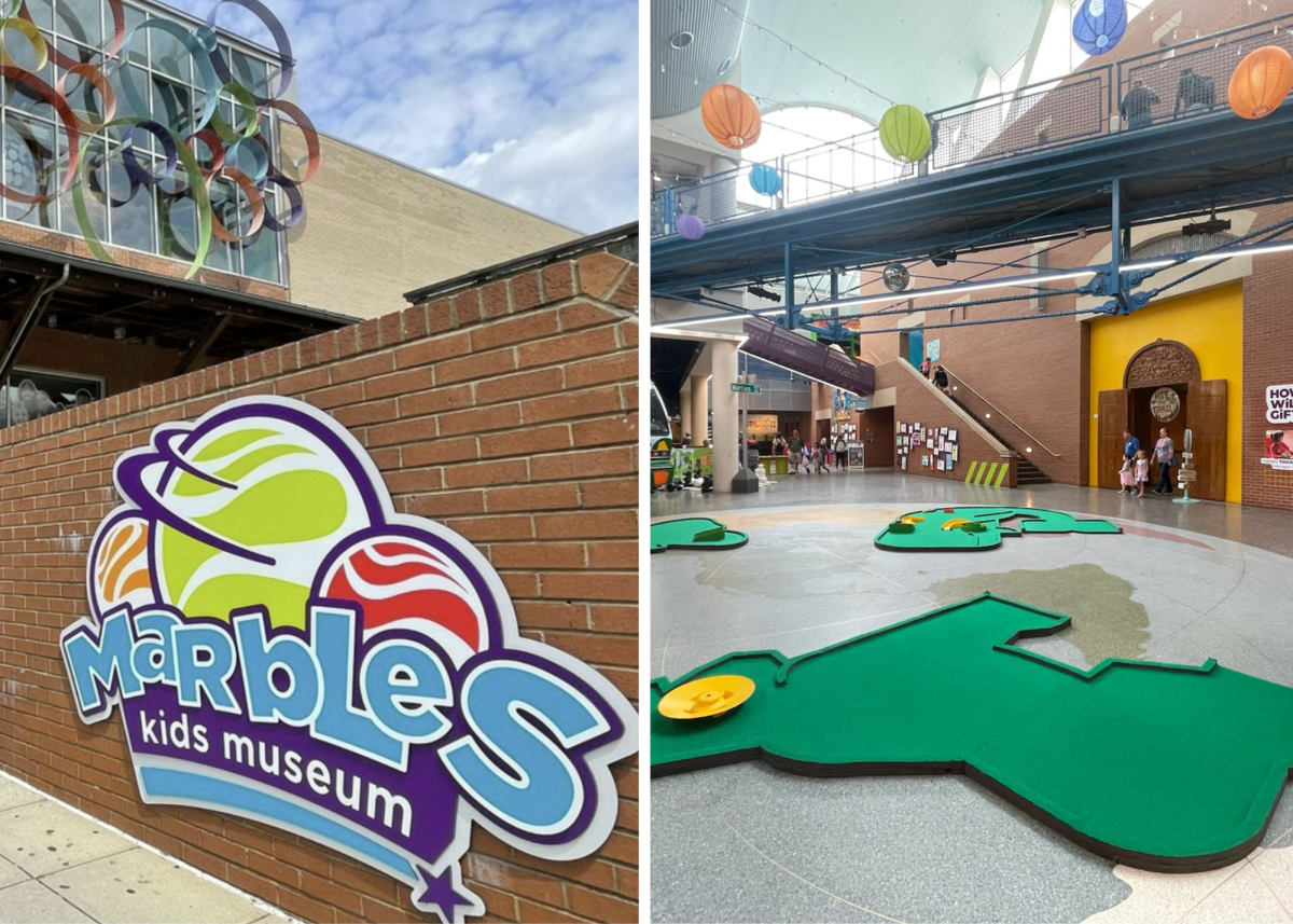 Marbles Kids Museum logo and lobby