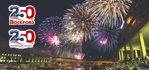 America 250 logos on fireworks pic