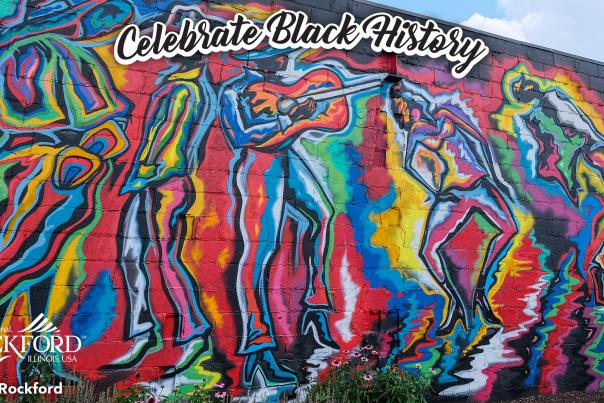 Black History Month zoom background featuring mural