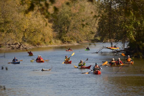 river kayaking in the fall