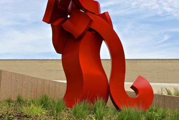 red trunk sculpture