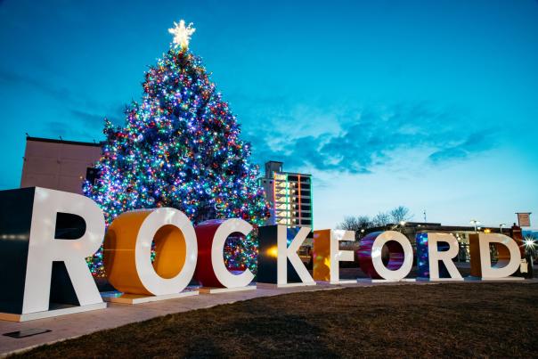 Stroll on State tree and Rockford sign