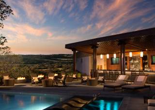 poolside bar during sunset