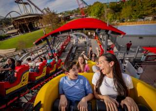 Mom and son on rollercoaster