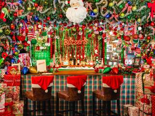 colorful bar decorated for christmas