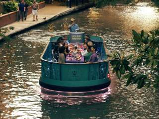 River barge floating down river