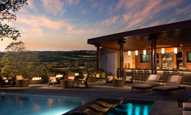 poolside bar during sunset