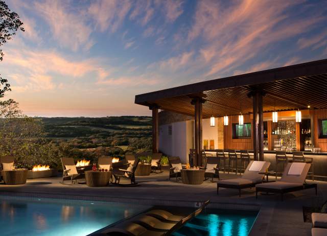 poolside bar during sunset