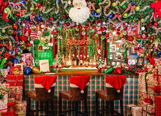 colorful bar decorated for christmas