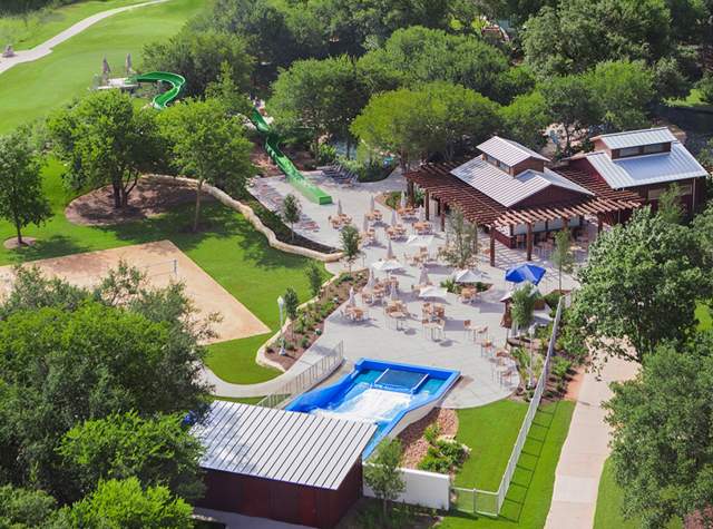 Bird's eye view of hotel resort with pool