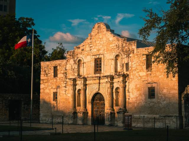 Front of the Alamo during Sunset