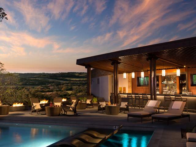 poolside bar during sunset