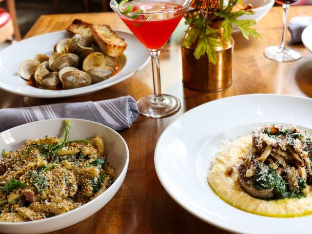 Food spread with cocktails