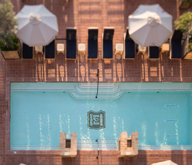 Overhead view of hotel pool