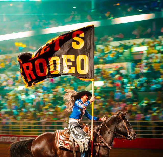 San Antonio Stock Show and Rodeo LETS RODEO Flag Rider