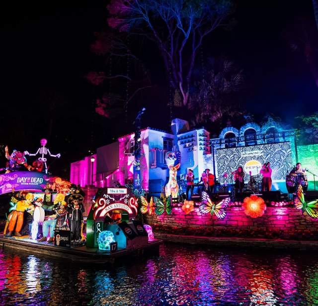 2025 Day of the Dead River Parade float and performance