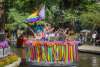 River barge filled with people celebrating