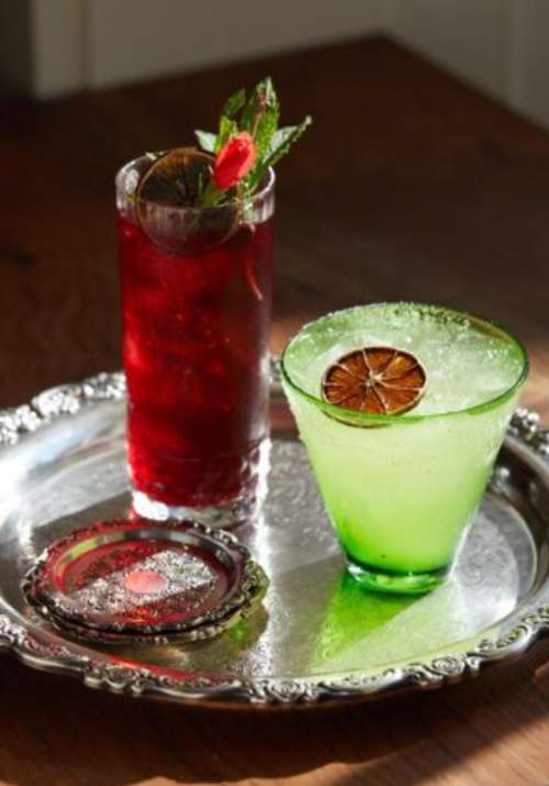 Two cocktails on a silver platter