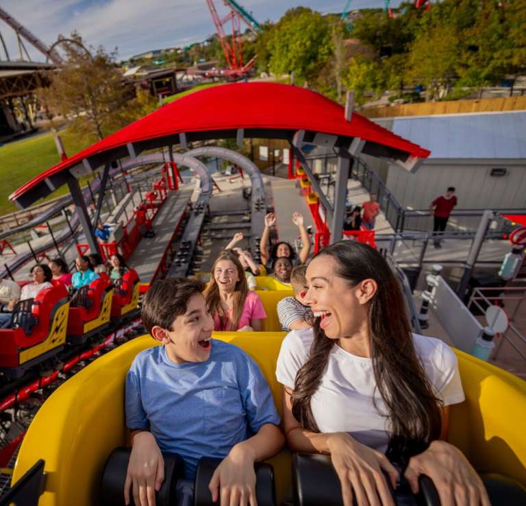 Mom and son on rollercoaster