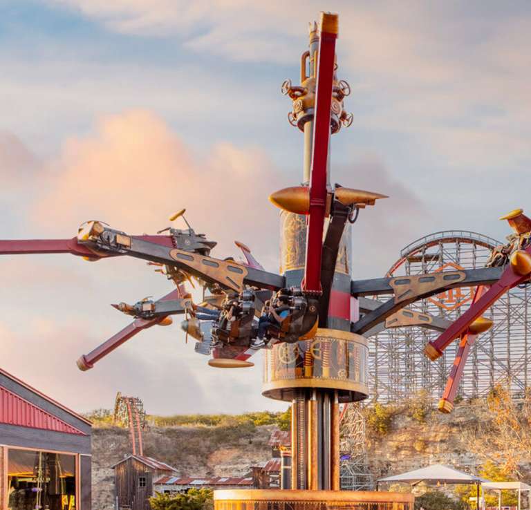 Aerial ride in front of roller coaster