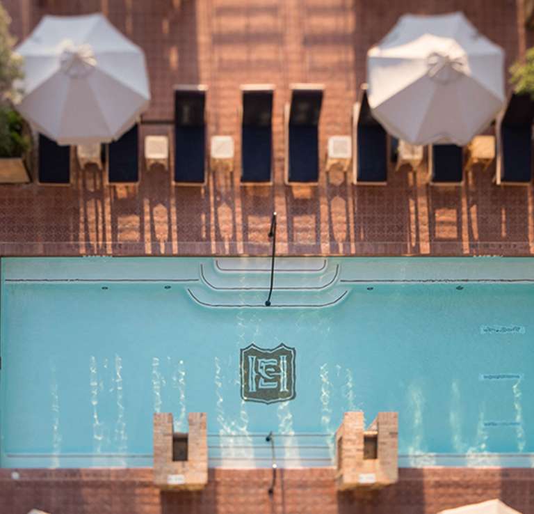 Overhead view of hotel pool