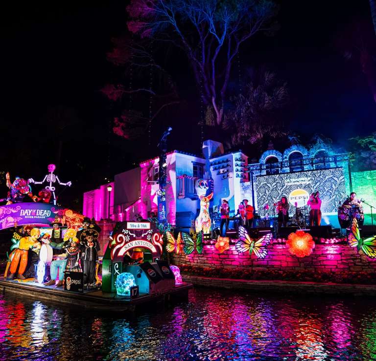 2025 Day of the Dead River Parade float and performance