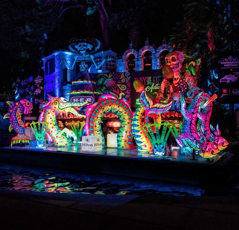 River float with decorations for day of the dead