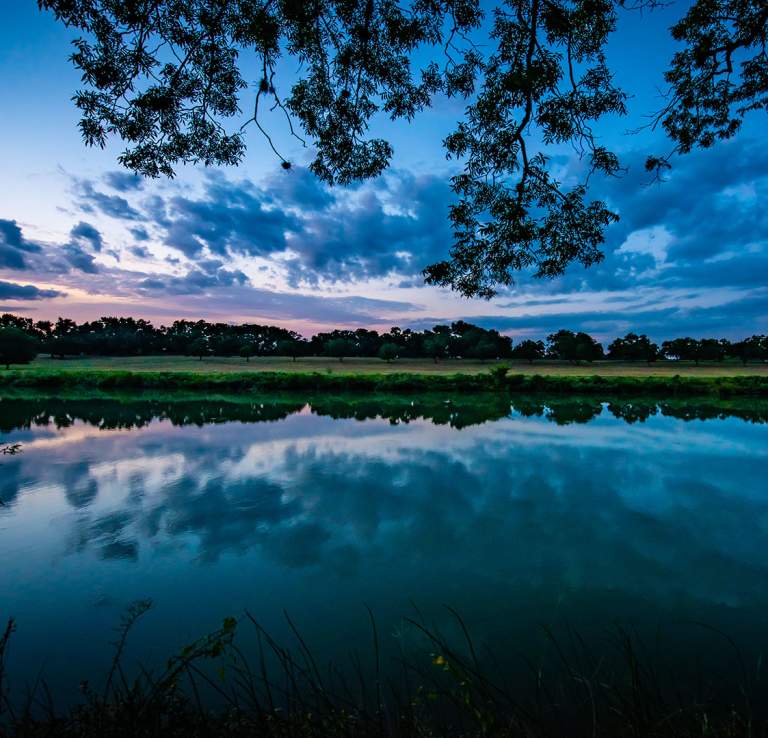 night sky shot of lake at LBJ Ranch