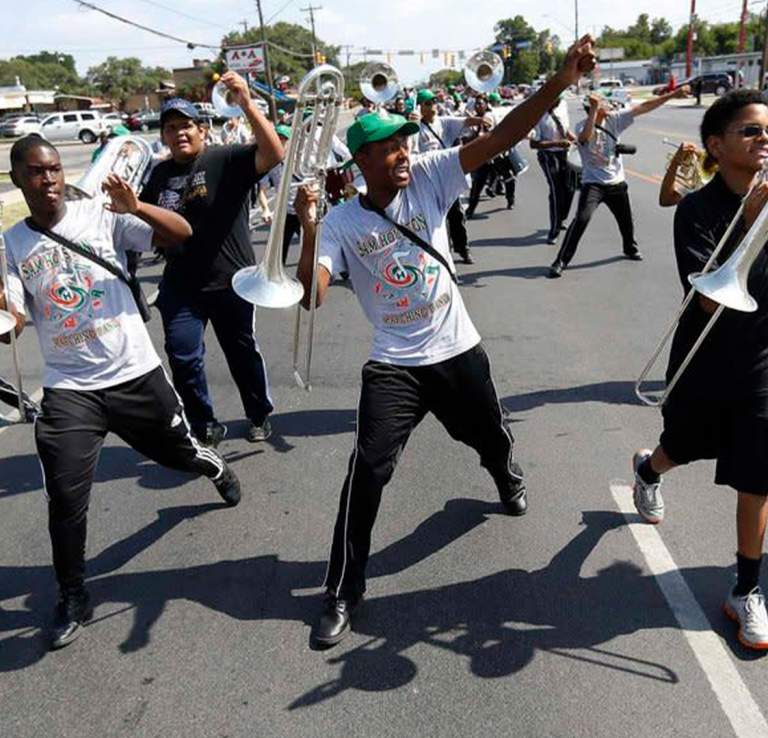 Band members performing in parade