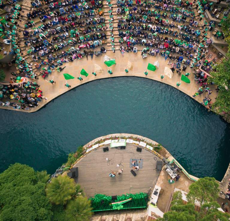 Overhead shot of St. Patricks River Parade