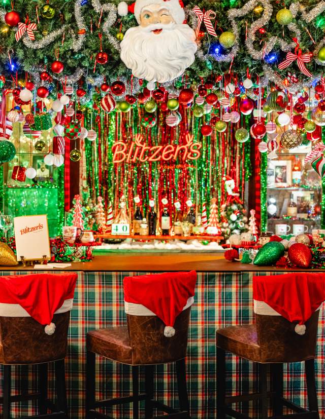 colorful bar decorated for christmas