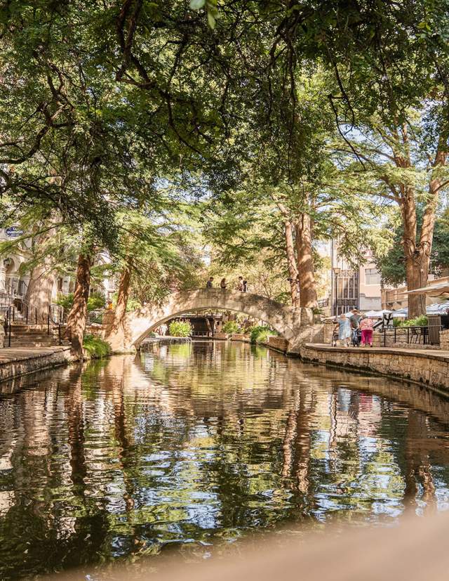 San Antonio River Walk during the Day with Selena Bridge