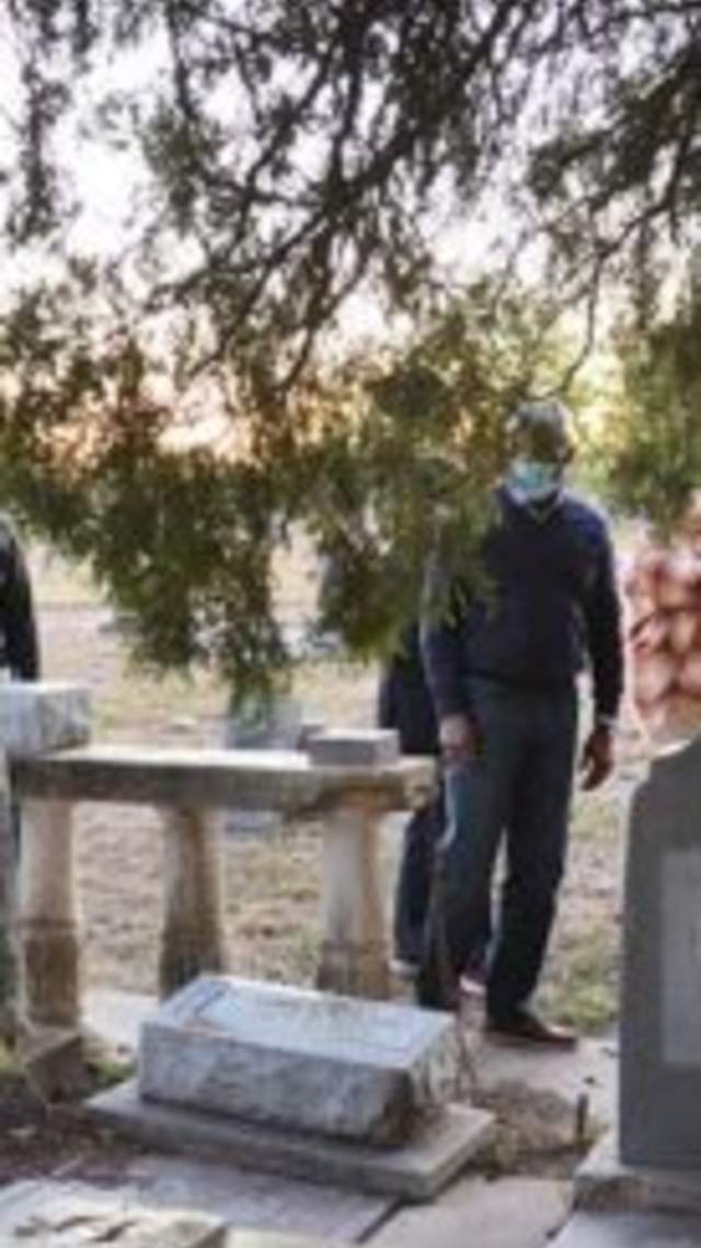Tour group at cemetery