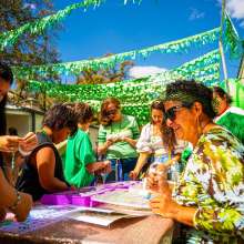 volunteers at river walk event helping guests