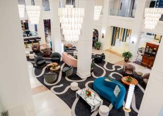 Overhead view of Gunter Hotel lobby in San Antonio.