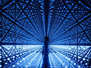 Light art installation with blue lights