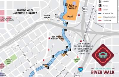 San Antonio River Walk  - ADA Map North Path/Museum Reach Accessibility Map