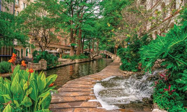 Small waterfall near River Walk pathway